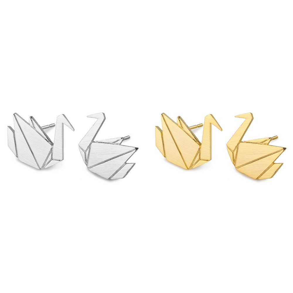 Stud earring matte origami swan
