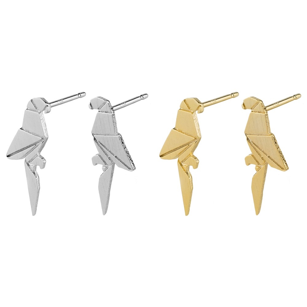 Stud earring matte origami parrot