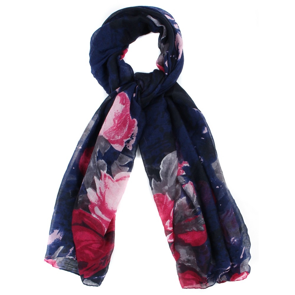 Scarf navy rose bloom