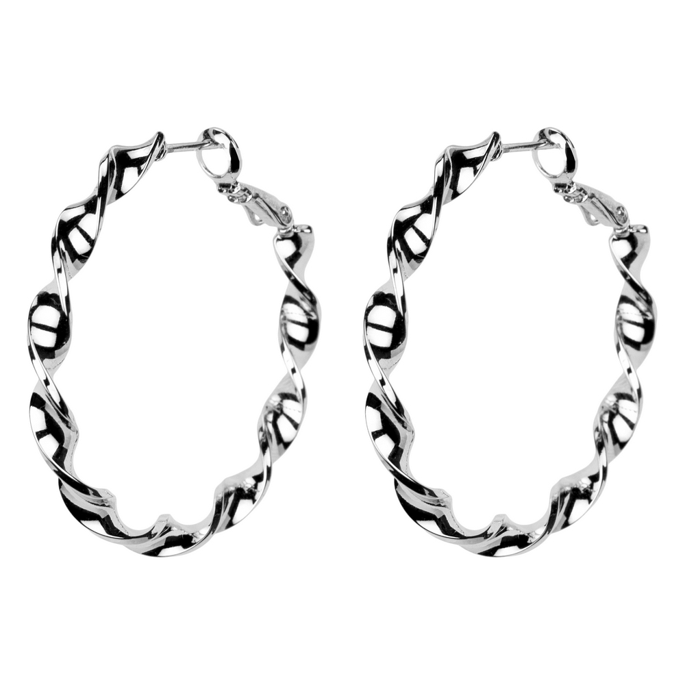 Hoop earring hinged twist silver