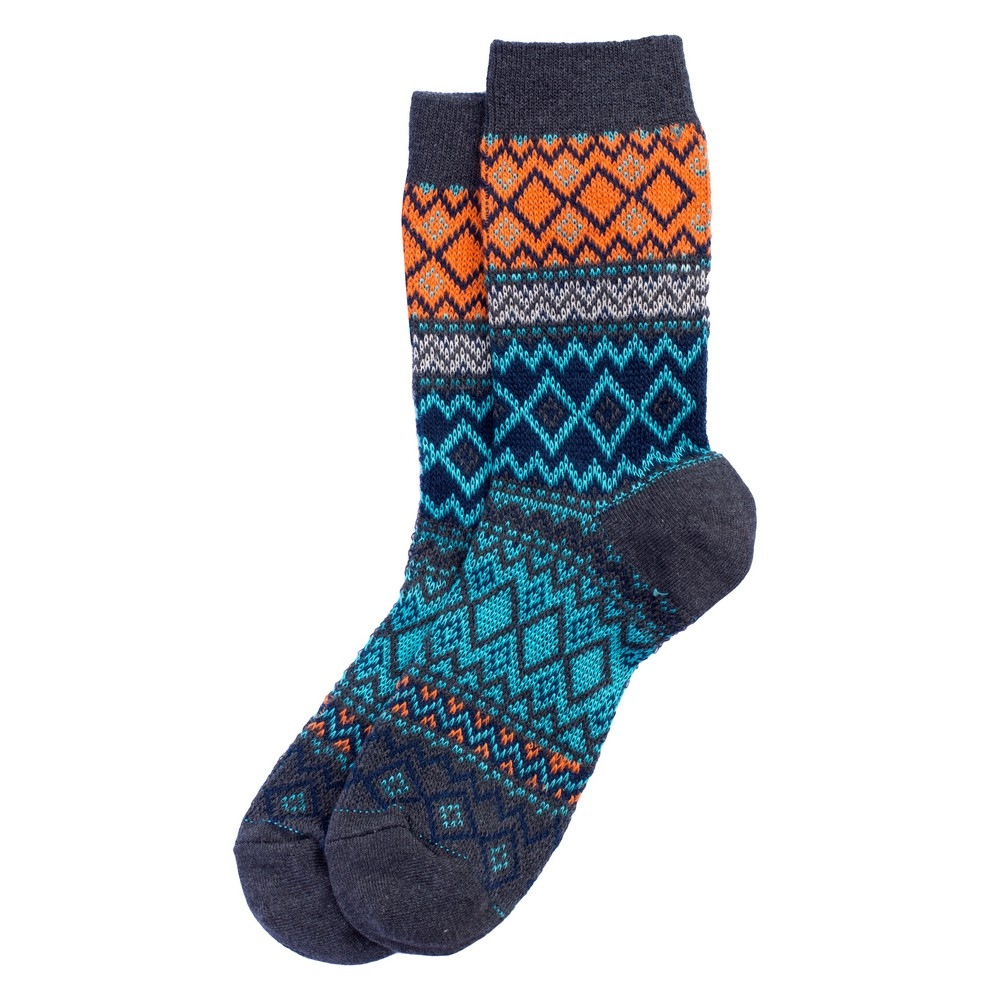 Socks cotton jacquard blue & orange