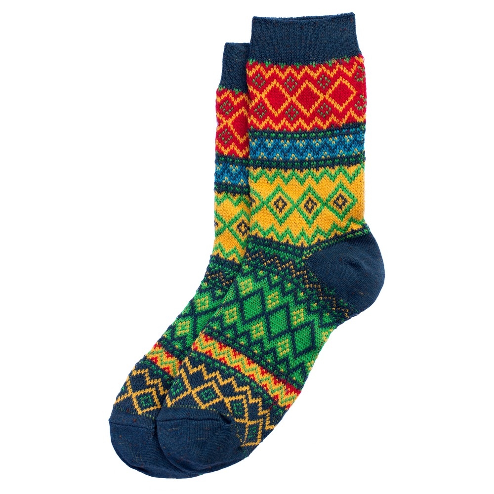 Socks cotton jacquard green yellow&orange