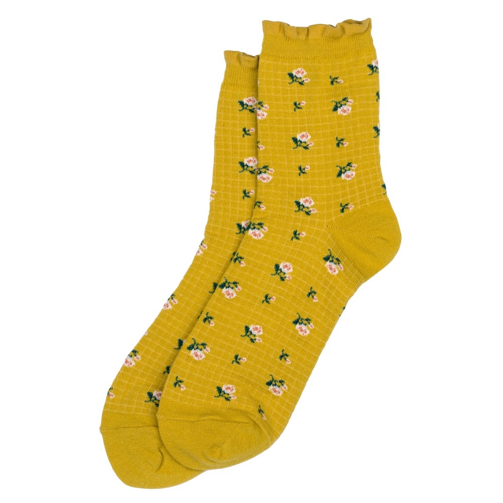Socks cotton & spandex rose frill trim yellow
