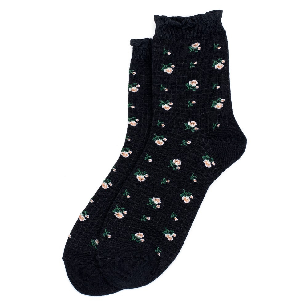 Socks cotton & spandex rose with a  frill trim black