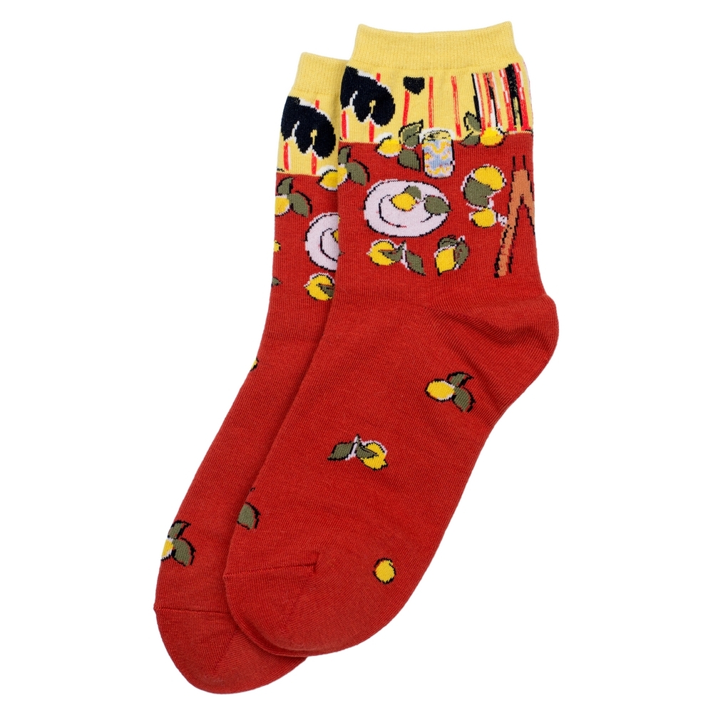 Socks cotton & spandex inspired by Matisse Philodendron & Lemons red & yellow