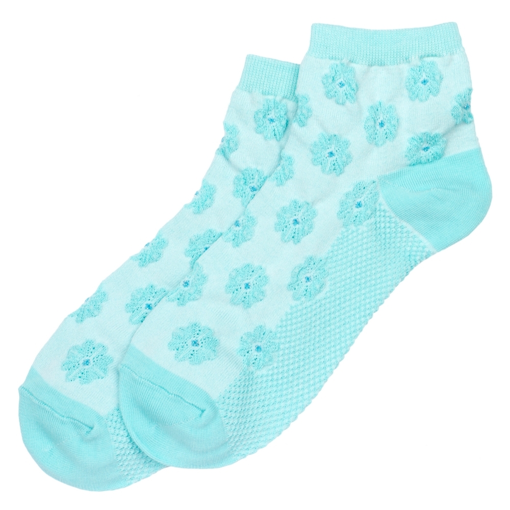 Socks cotton & spandex lace effect petal flower blue