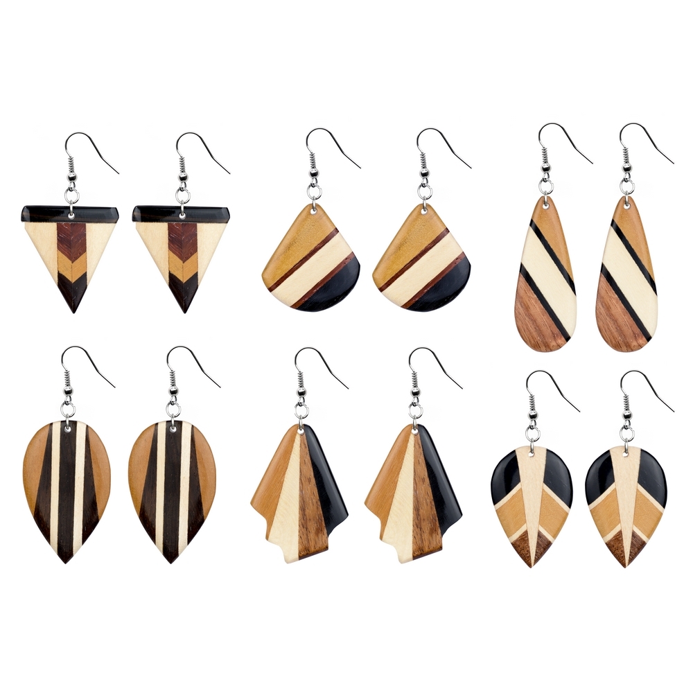Drop earring wood fine deco multicoloured