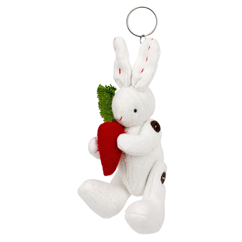 Keyring cotton moveable rabbit with carrot white