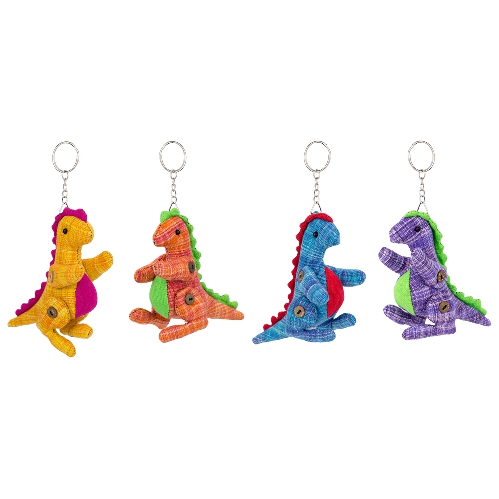 Keyring cotton moveable tartan dinosaur multicoloured