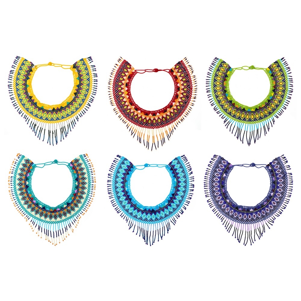 Necklace bead collar with fringe assorted colours