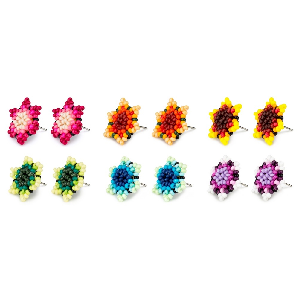 Stud earring bead flower assorted colours