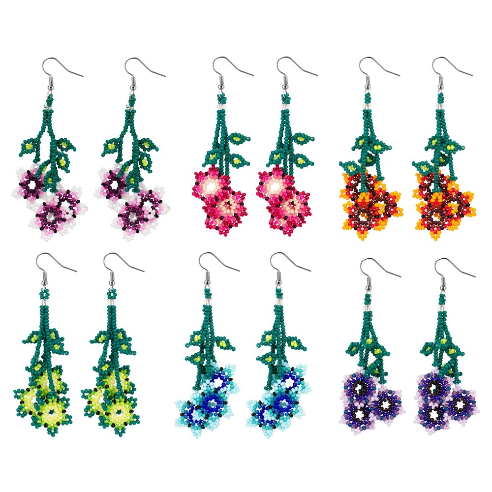 Drop earring bead trailing flowers tiny beads assorted colours