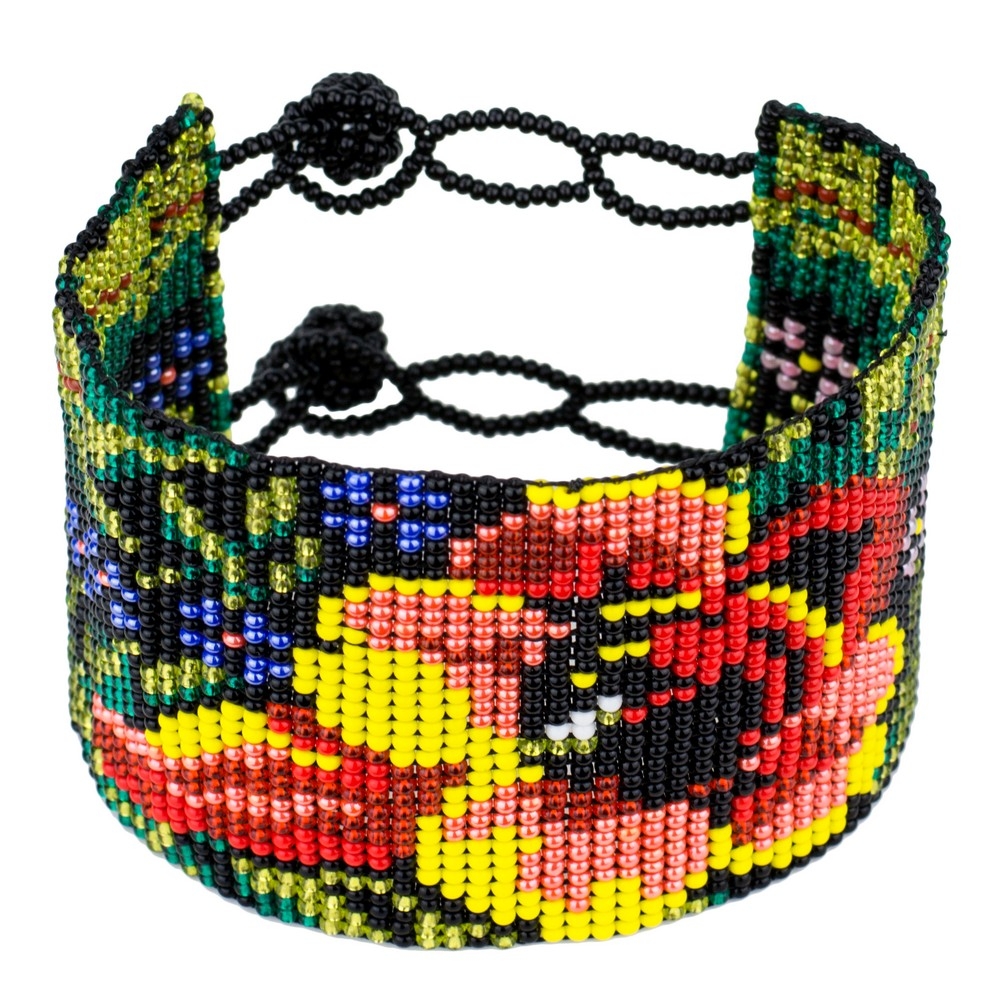 Bracelet glass beads flower band multicoloured