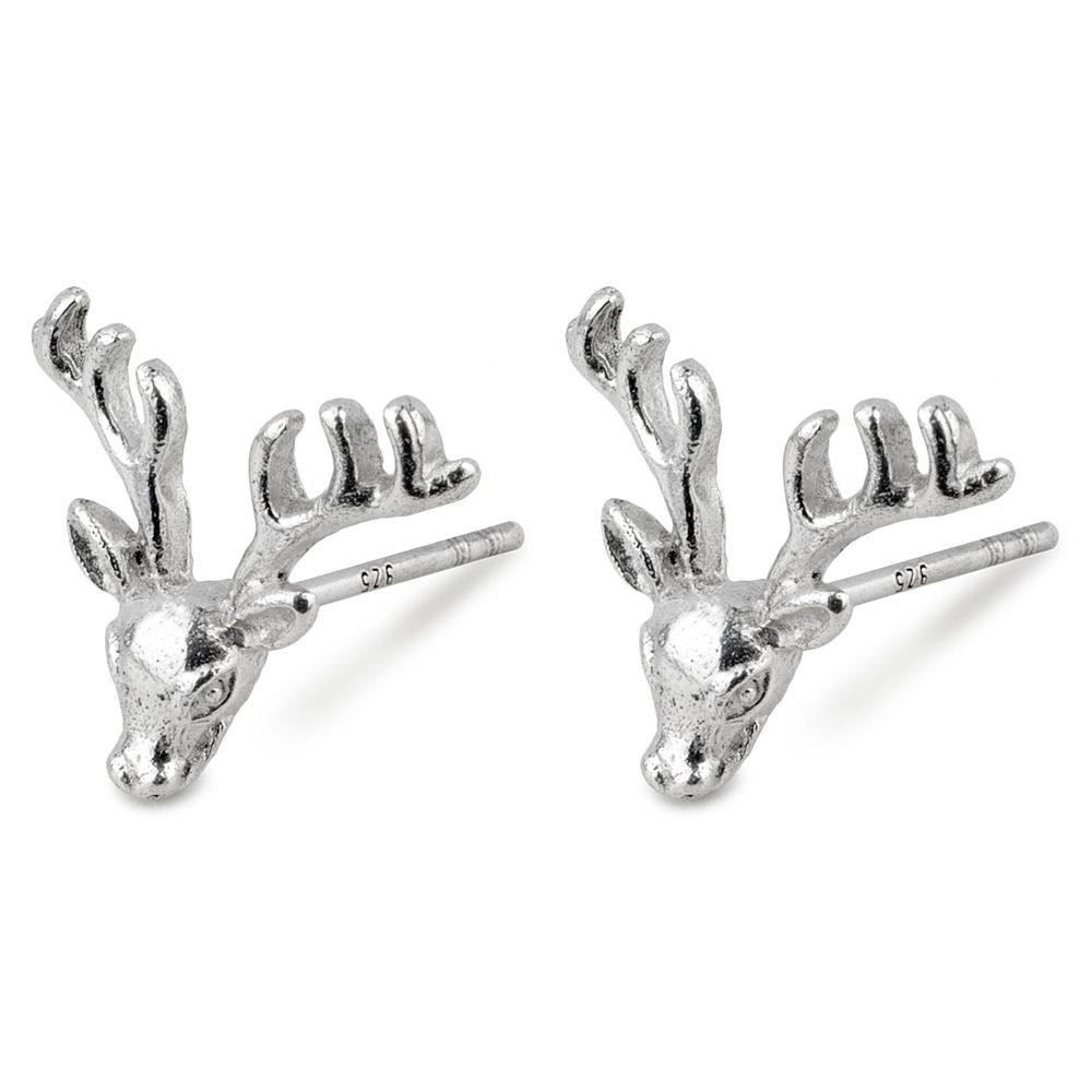 Stud earring 925 silver stag head