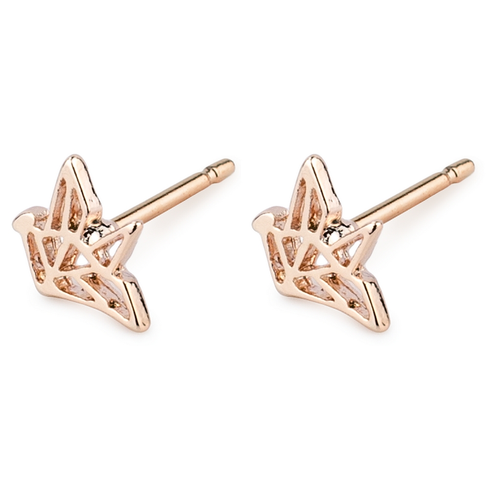 Stud earring rose origami bird gold