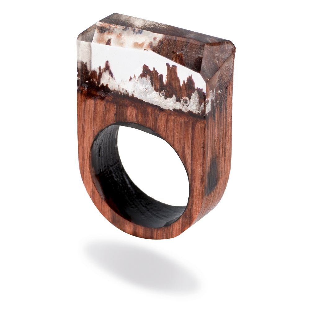 Ring wood & acrylic fantasy landscape