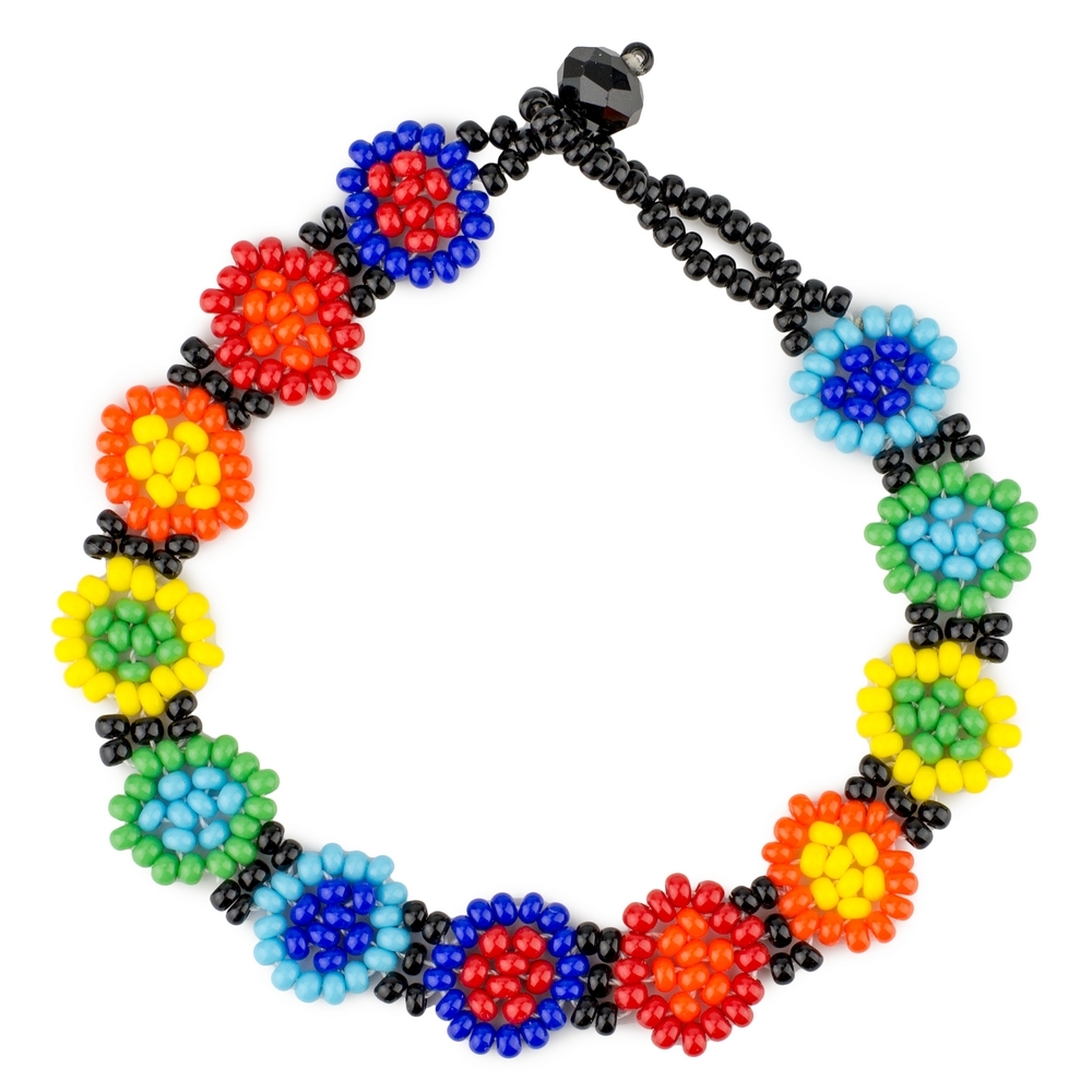 Bracelet glass beads rainbow flowers multicoloured