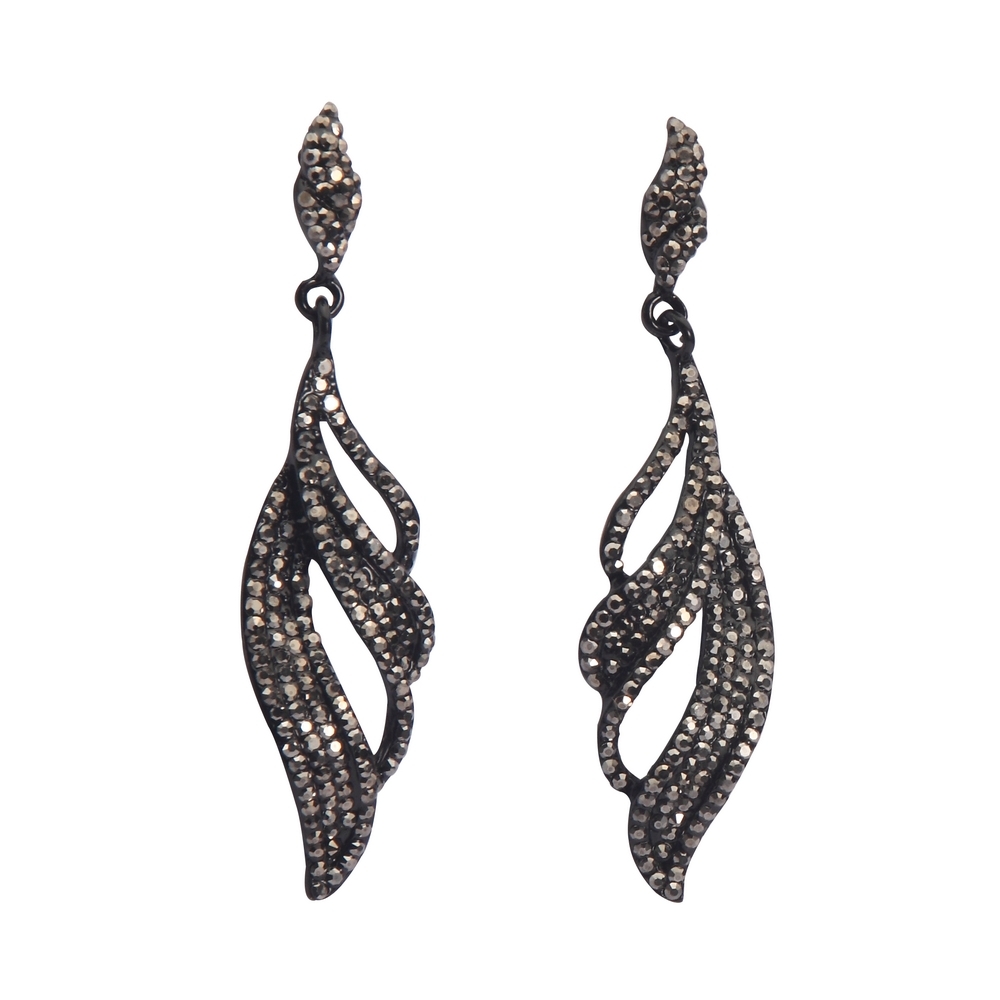 Drop earring crystal glass marcasite gatsby clear and black