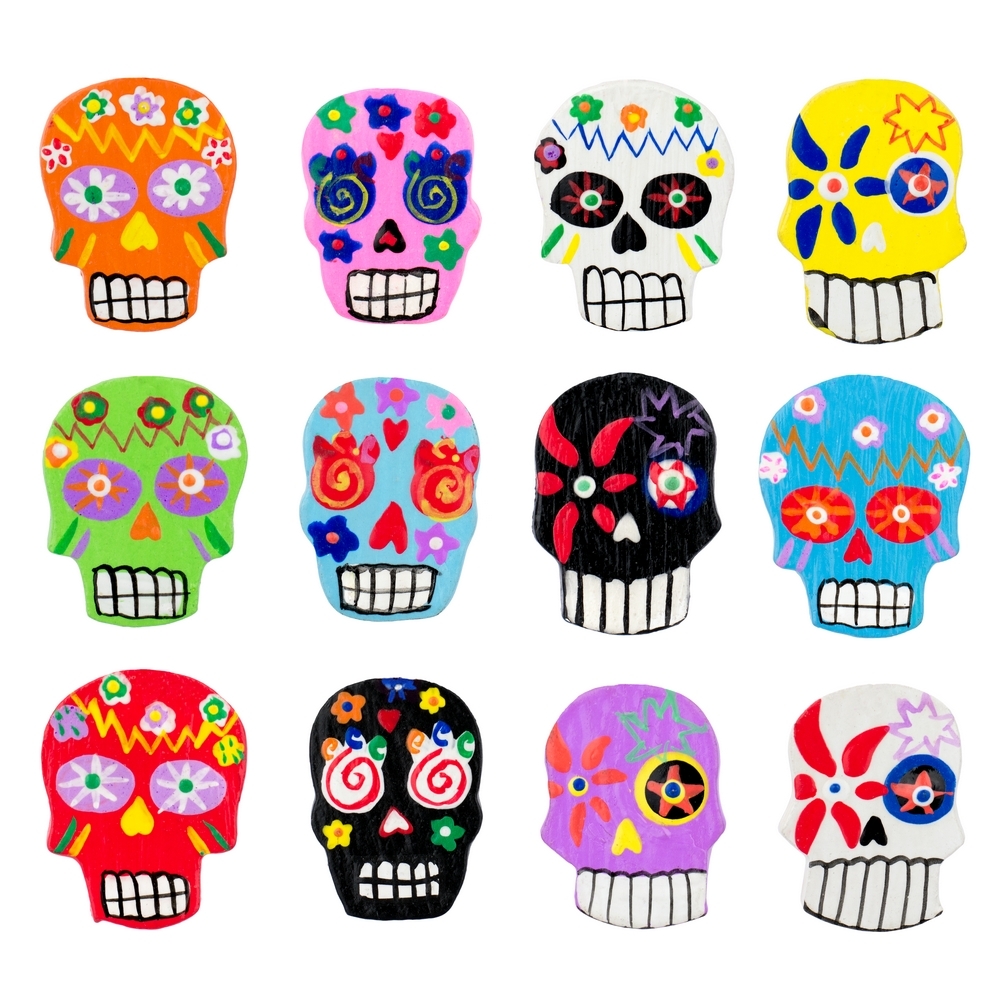 Brooch wood day of the dead assorted colours