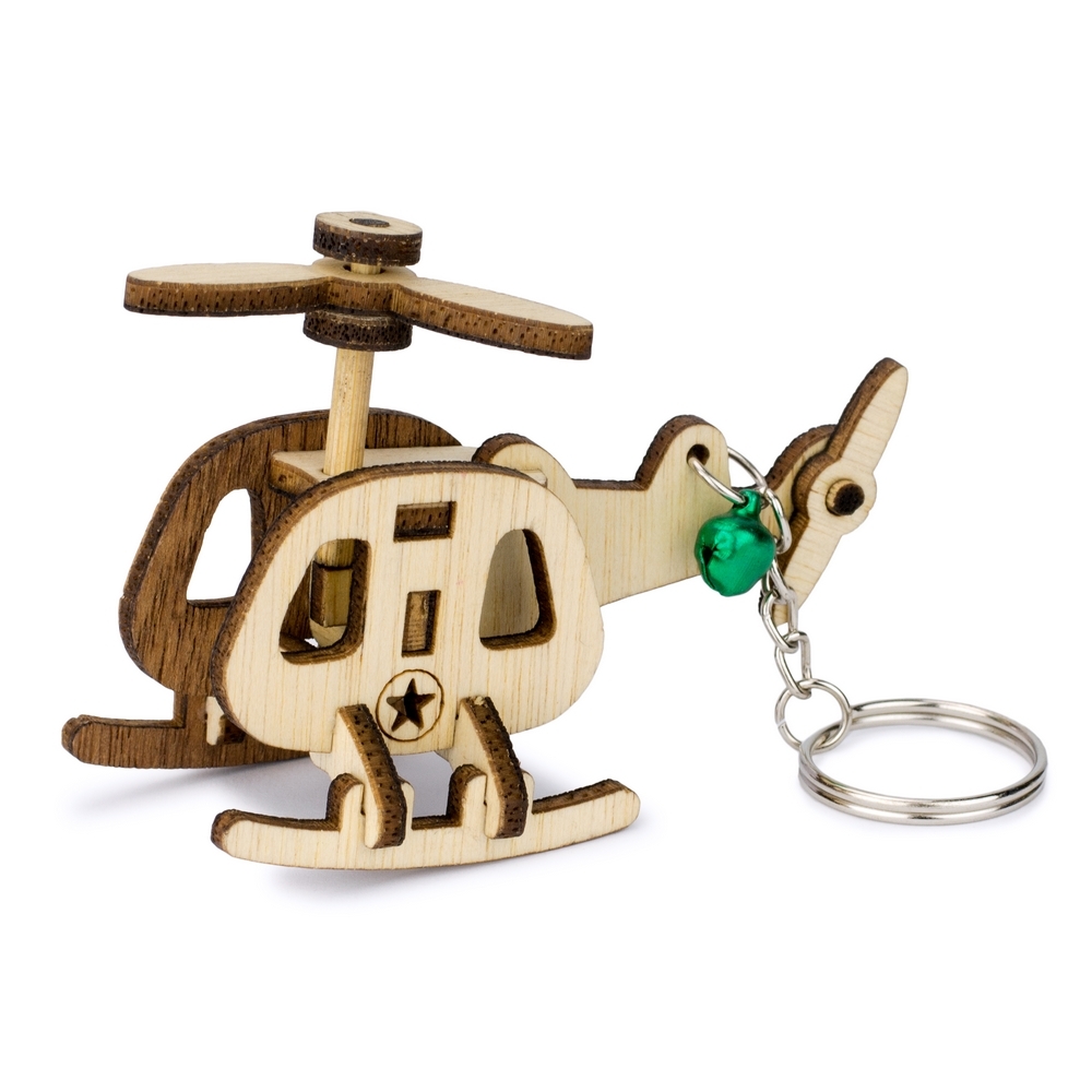 Keyring wood laser cut military helicopter brown