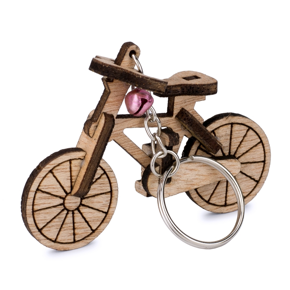 Keyring wood laser cut bicycle brown