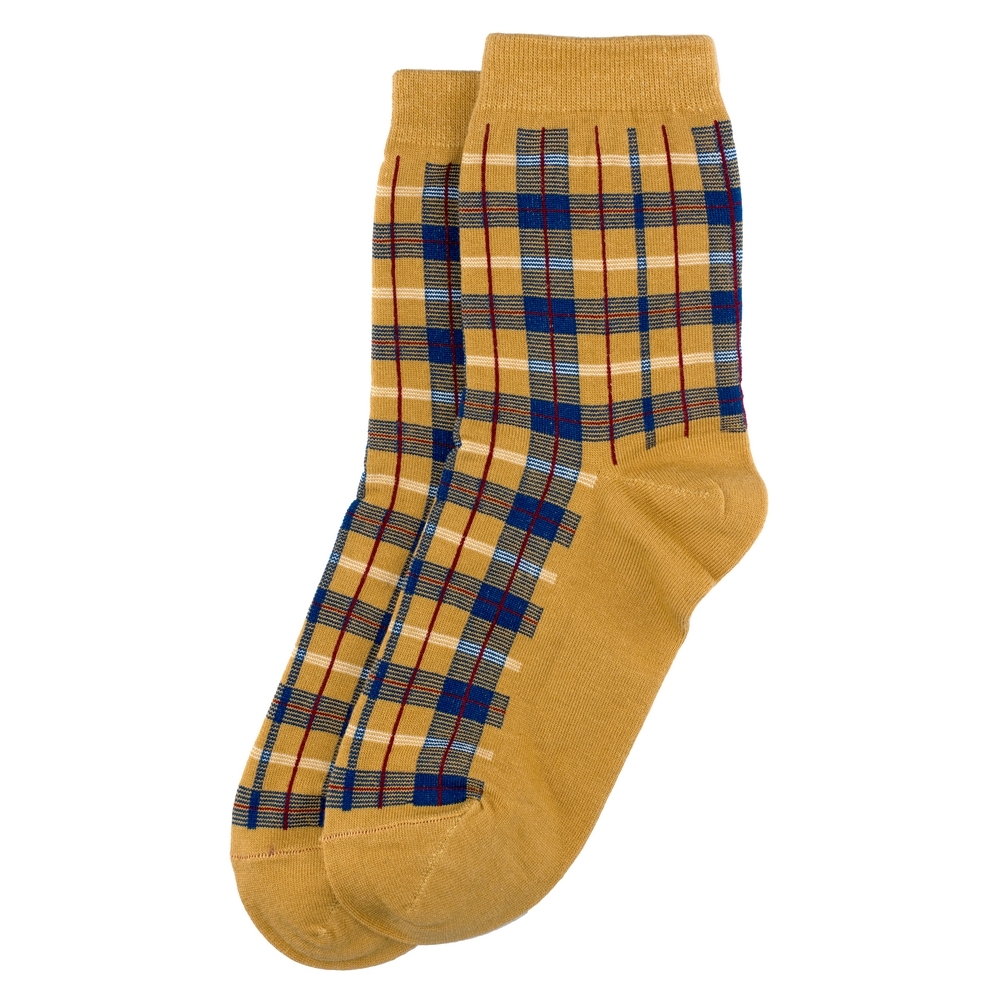 Socks cotton & spandex tartan check yellow