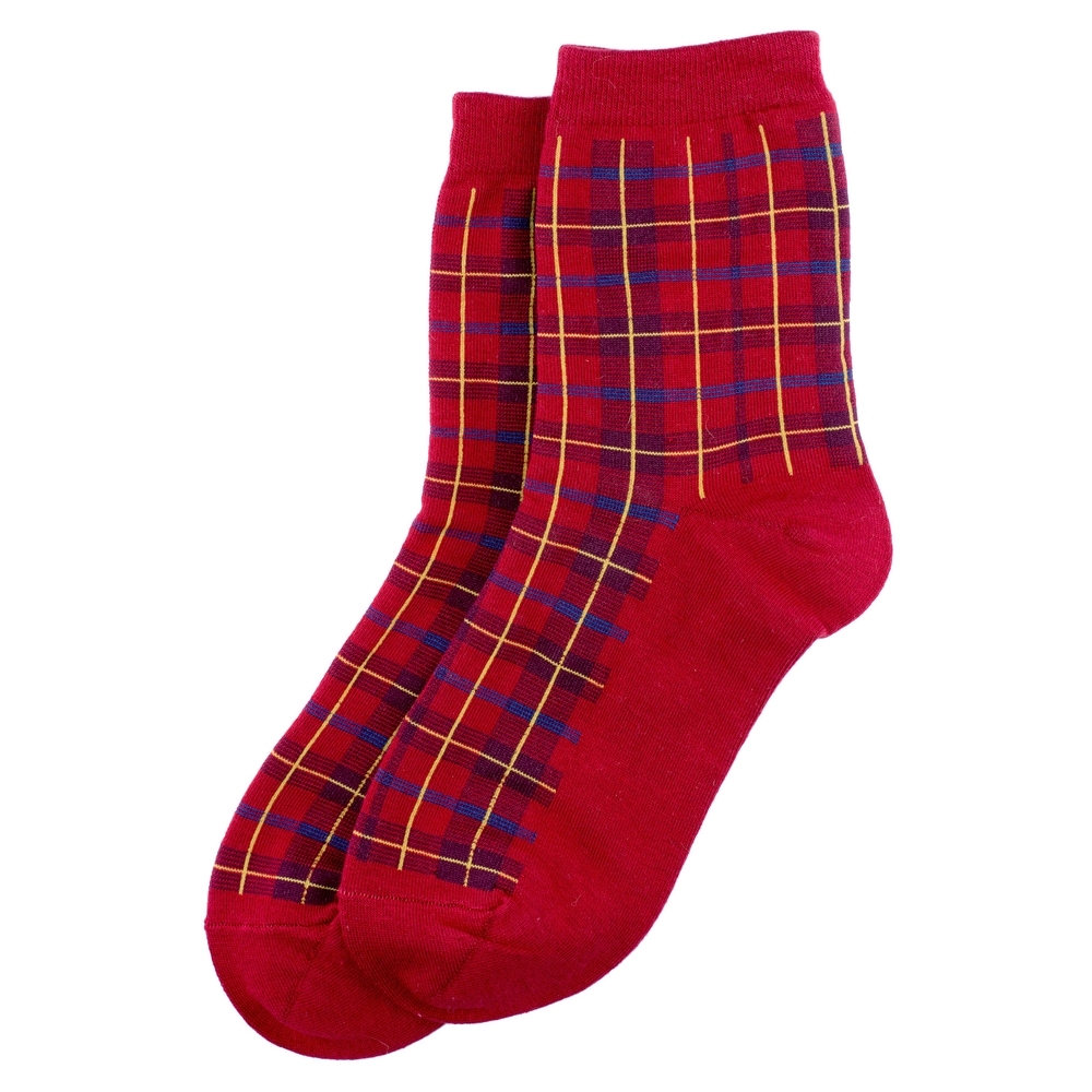 Socks cotton & spandex tartan check red