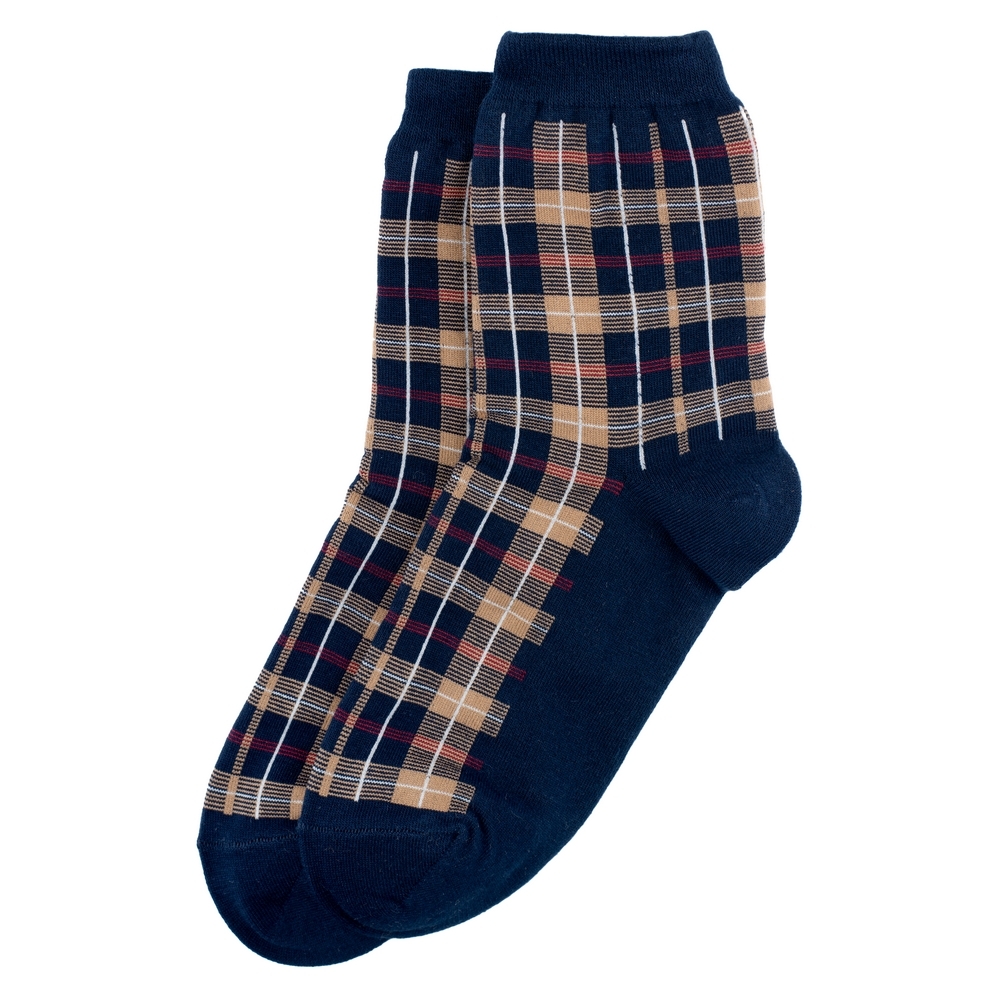 Socks cotton & spandex tartan check navy blue