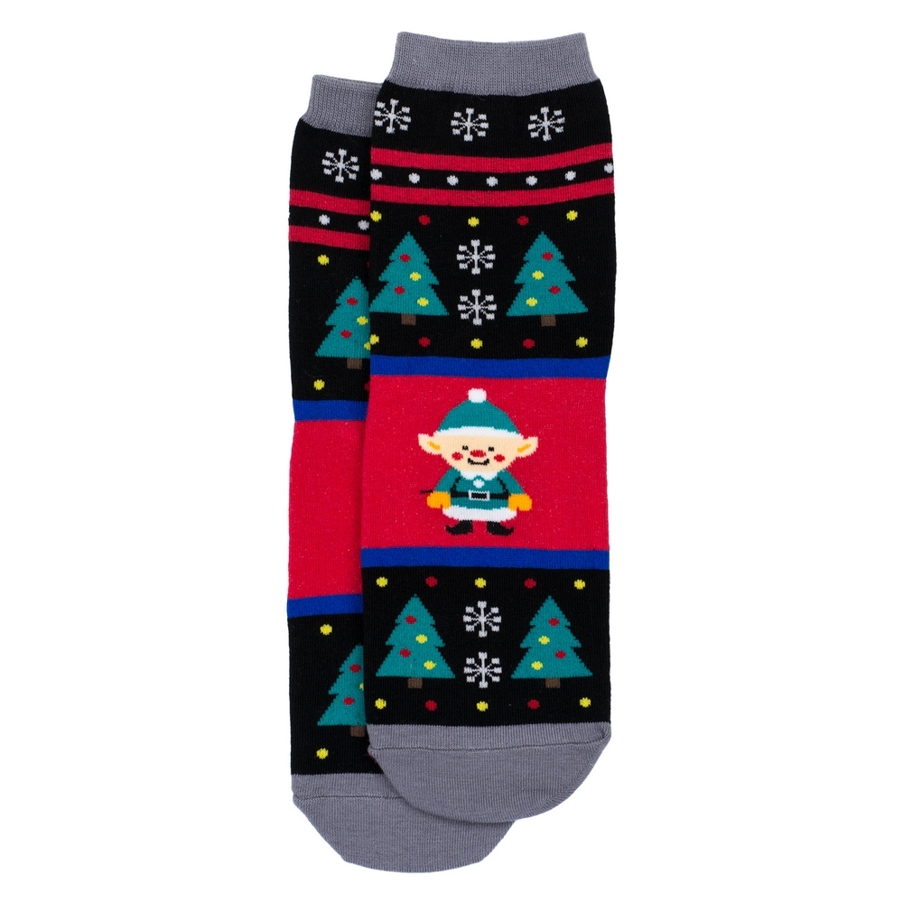 Socks cotton & spandex merry christmas elf multicoloured & green
