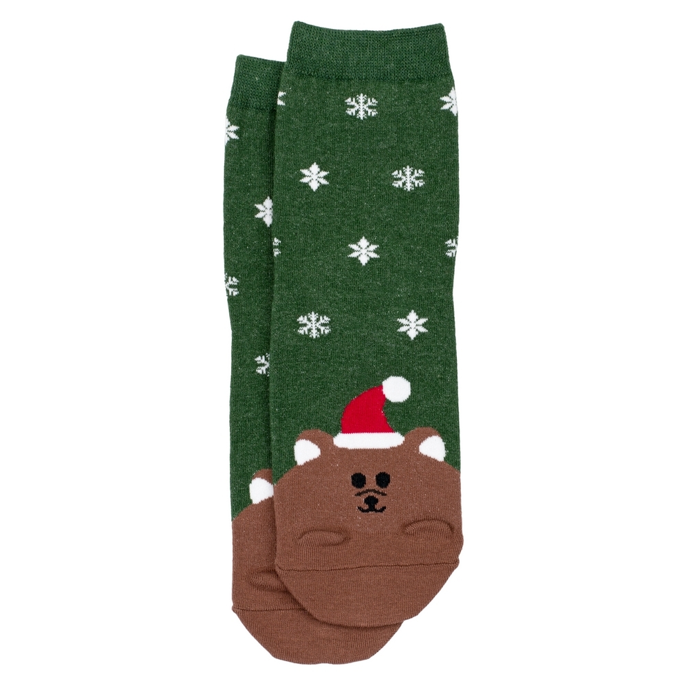 Socks cotton & spandex animal santa bear green