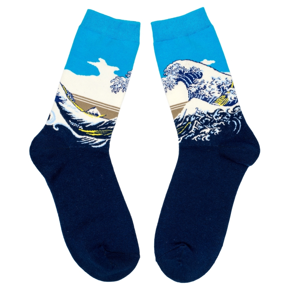 Socks cotton inspired by Hokusai The Great Wave of Kanagawa blue