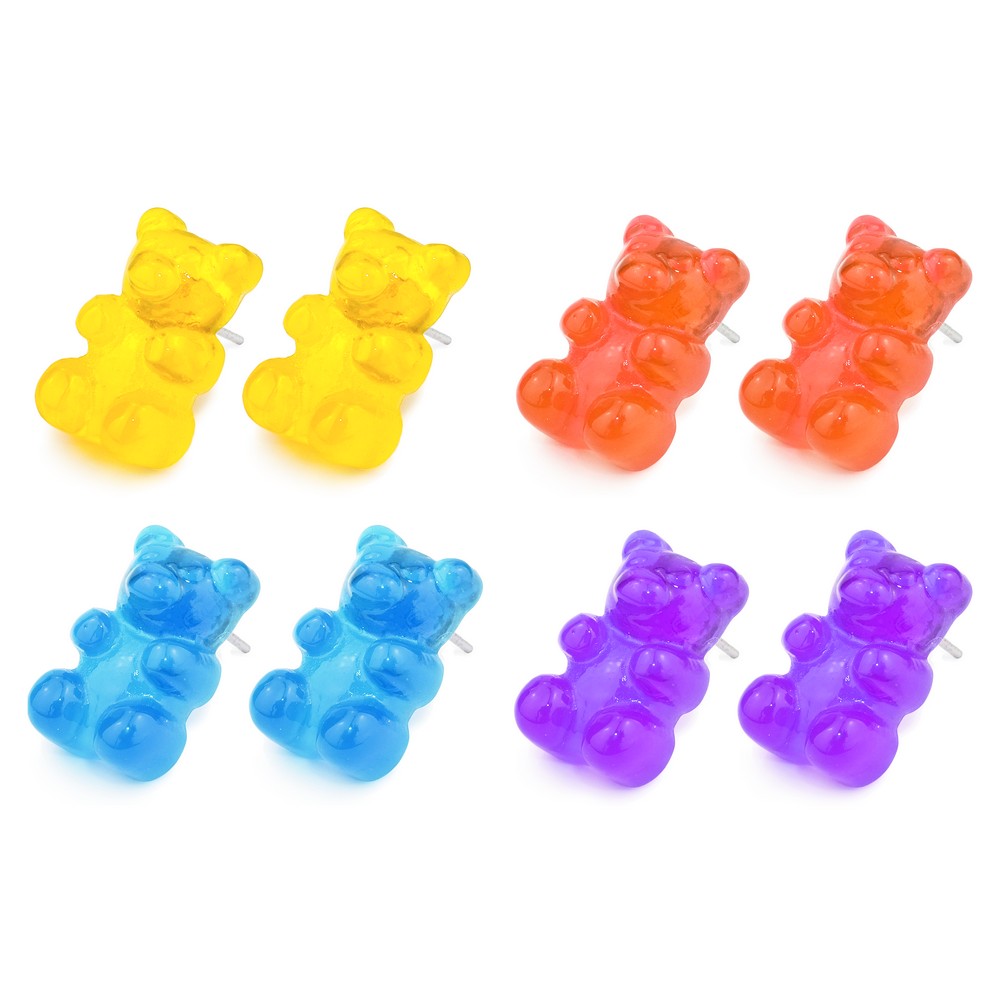 Stud earring acrylic gummy bear assorted colours