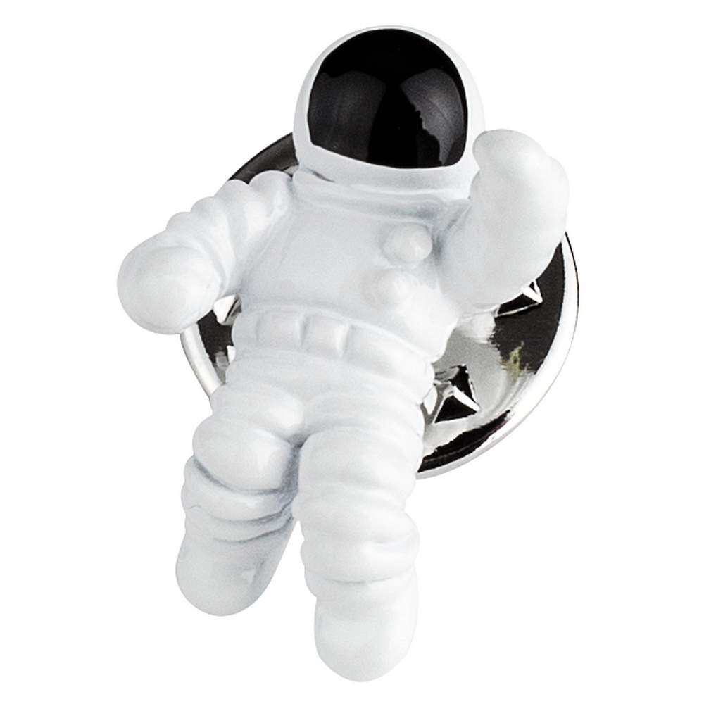 Clutch pin brooch enamel 3D astronaut black & white