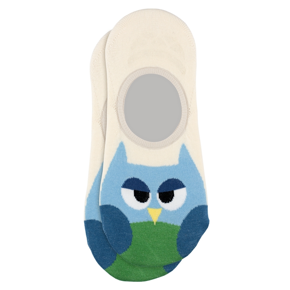 Socks cotton & spandex no-show wide awake owl white