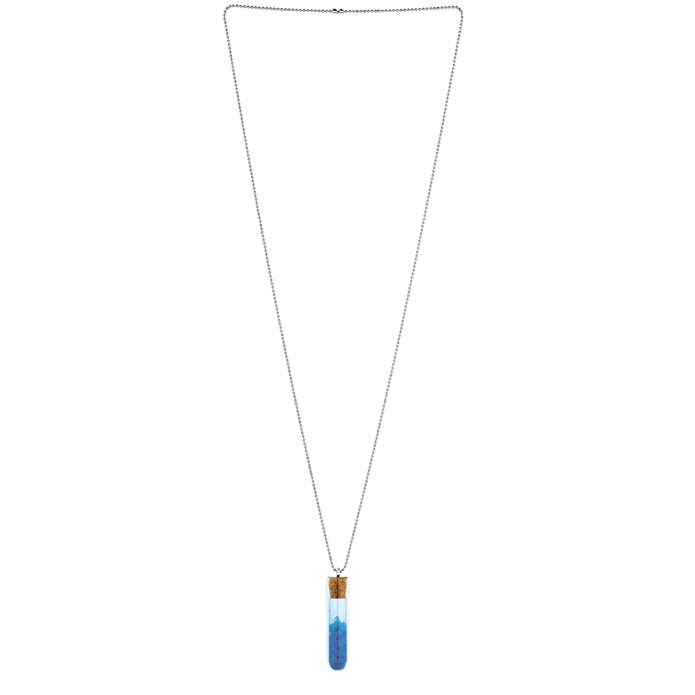 Necklace glass test tube glow in the dark blue