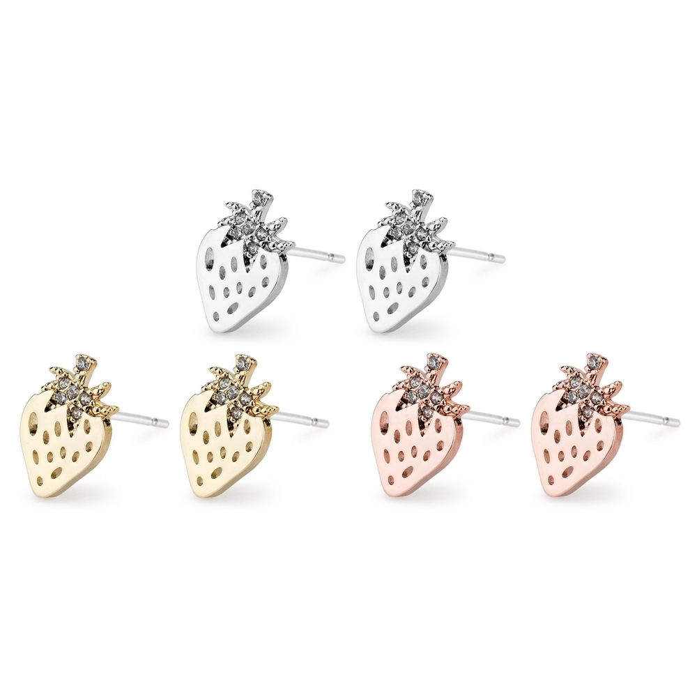 Stud earring crystal glass strawberry