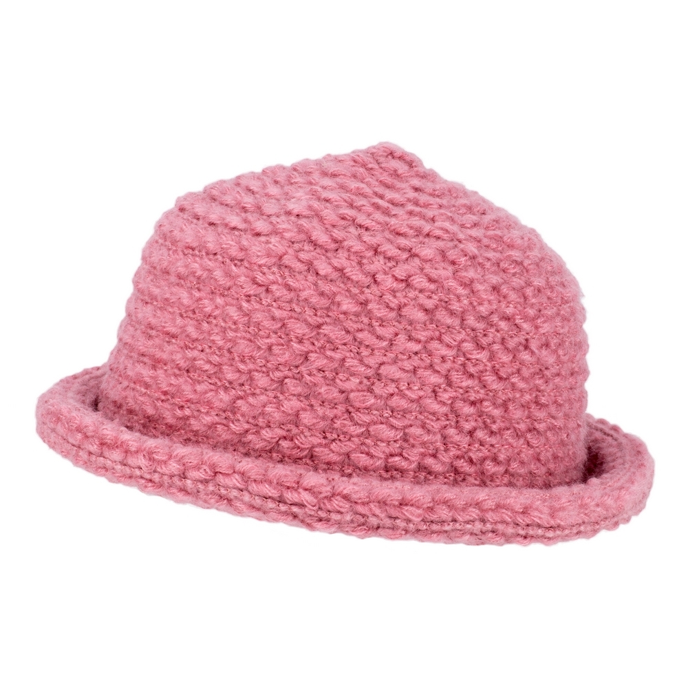 Hat acrylic roll brim knit pink