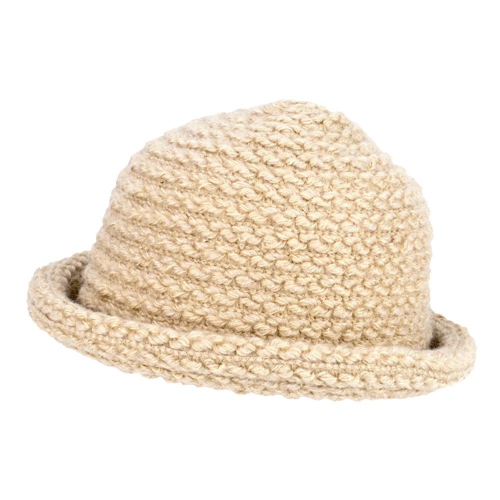 Hat acrylic roll brim knit off-white
