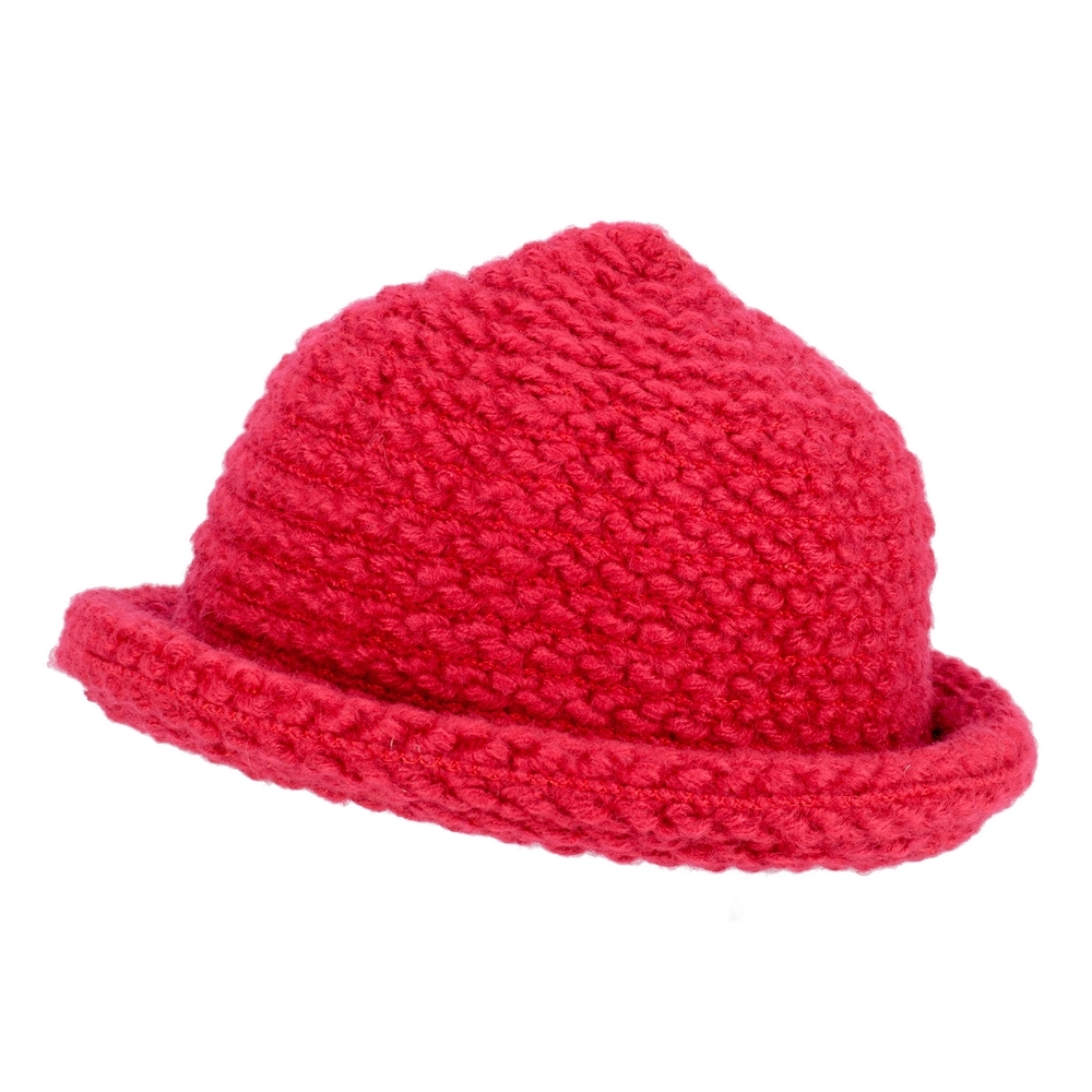 Hat acrylic scarlet roll brim knit red