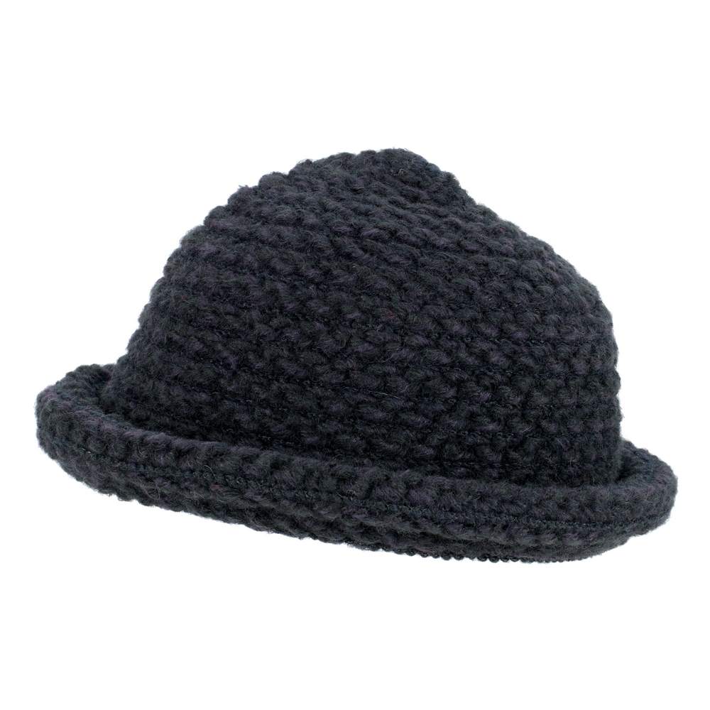 Hat acrylic roll brim knit black