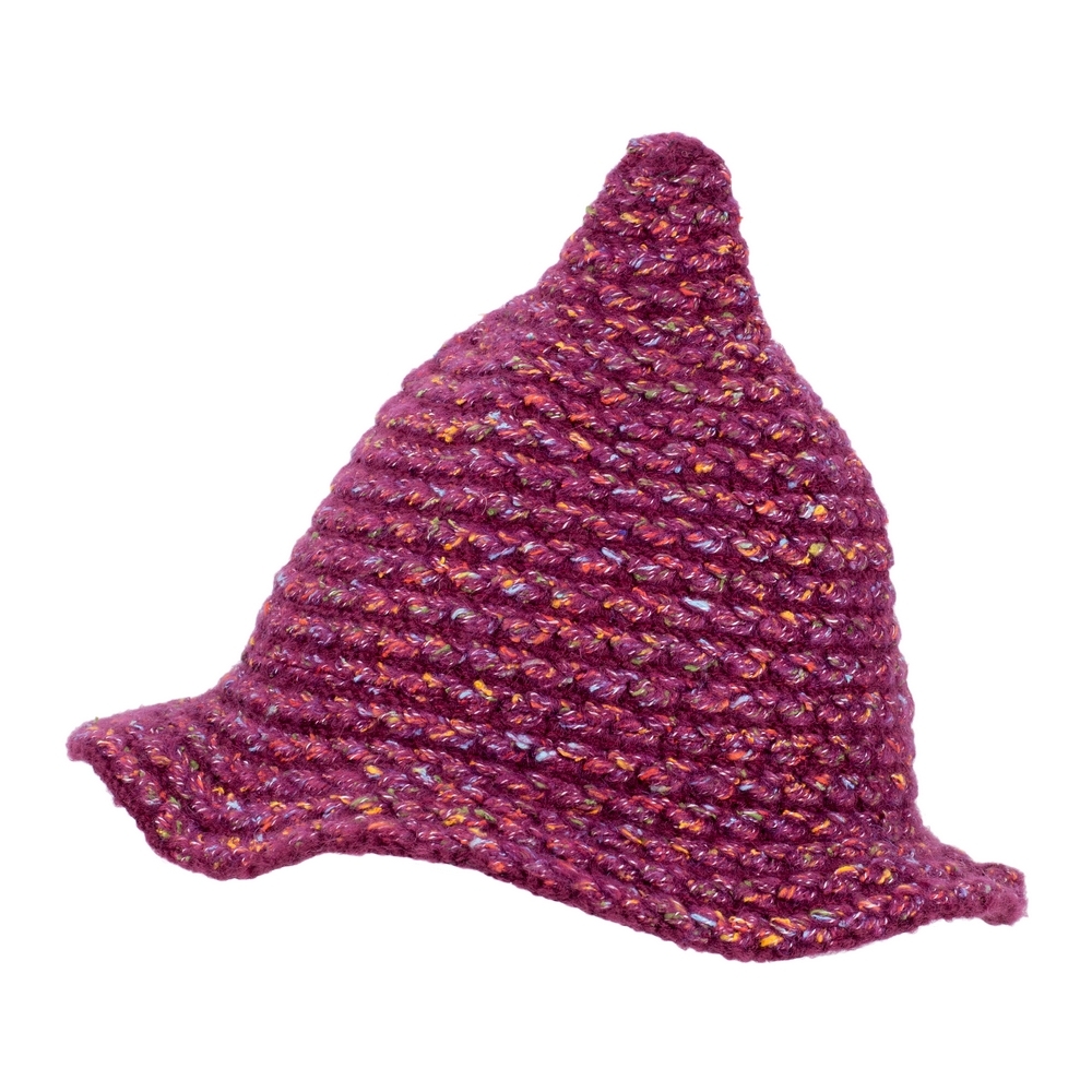 Hat acrylic pixie plum speckle knit purpe