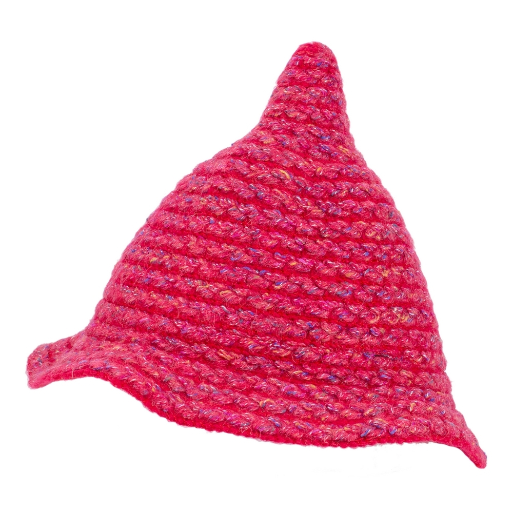 Hat acrylic pixie speckle knit red