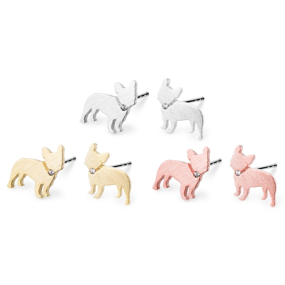 Stud earring crystal glass french bulldog