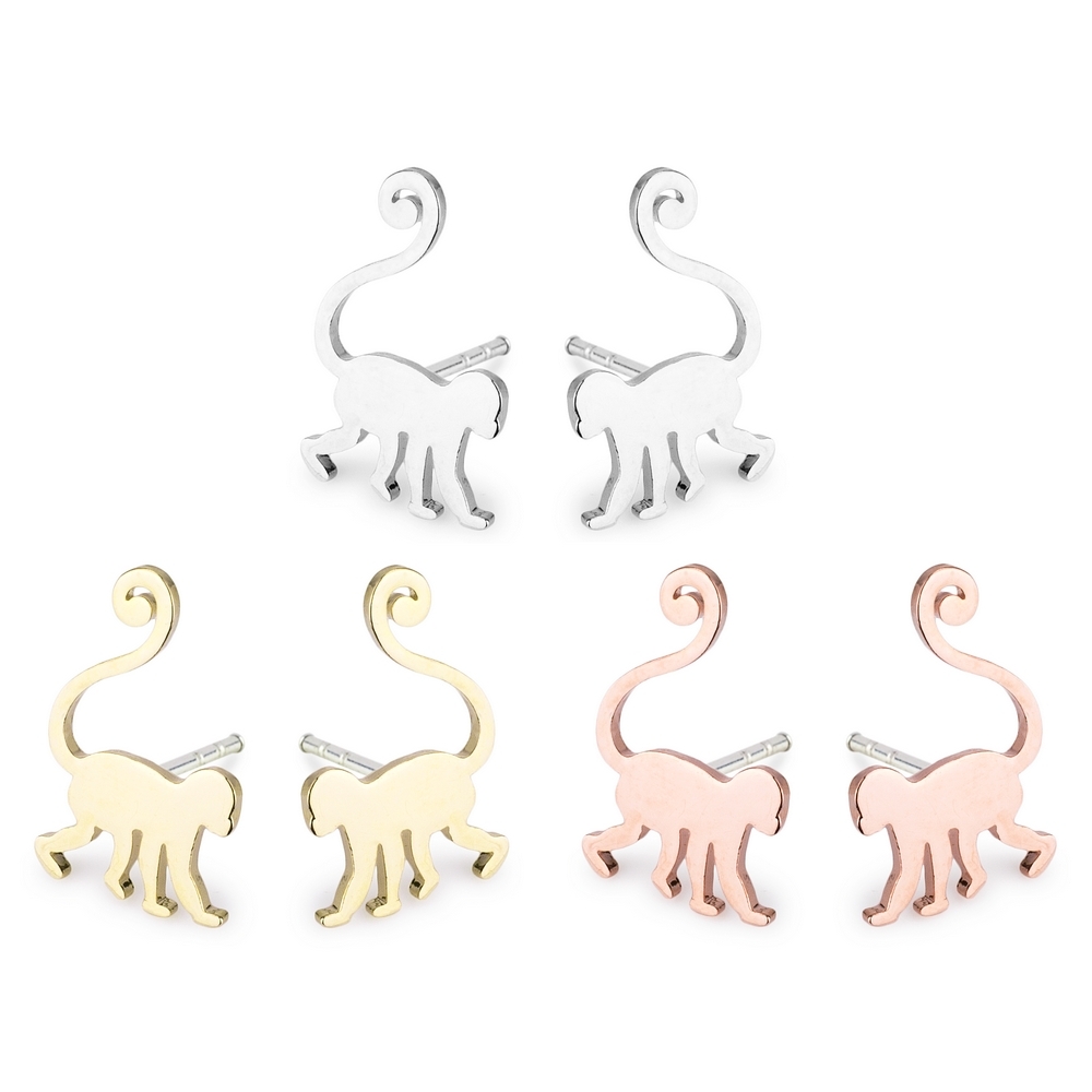 Stud earring capuchin monkey silver & gold
