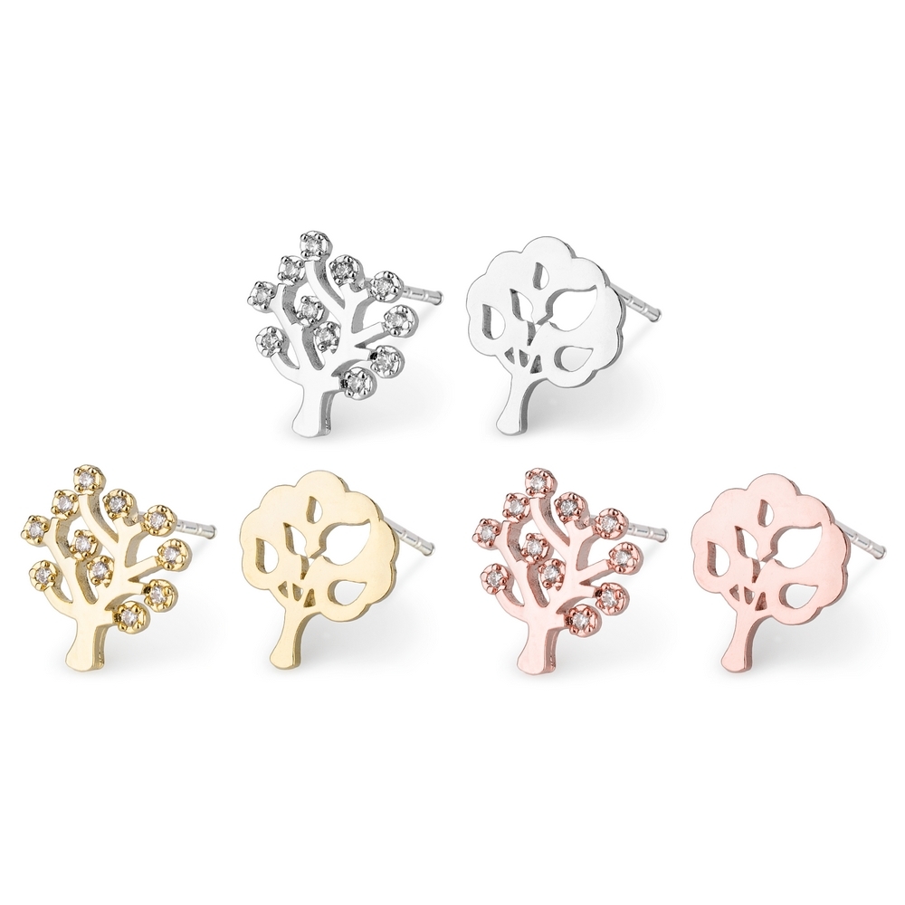 Stud earring crystal glass tree of life