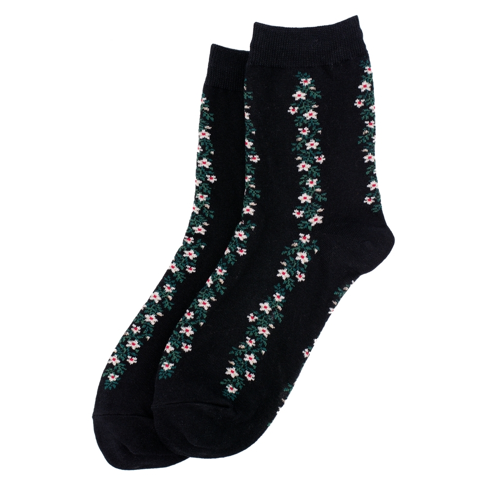 Socks cotton & spandex vine flower black