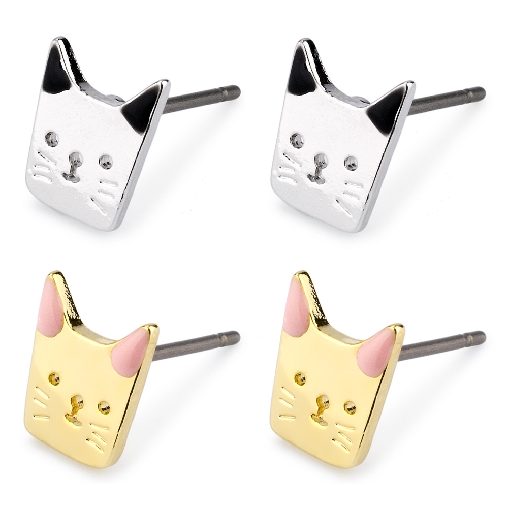 Stud earring enamel kitten
