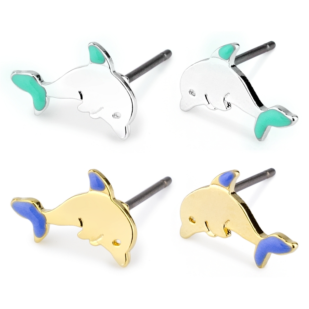 Stud earring enamel dolphin