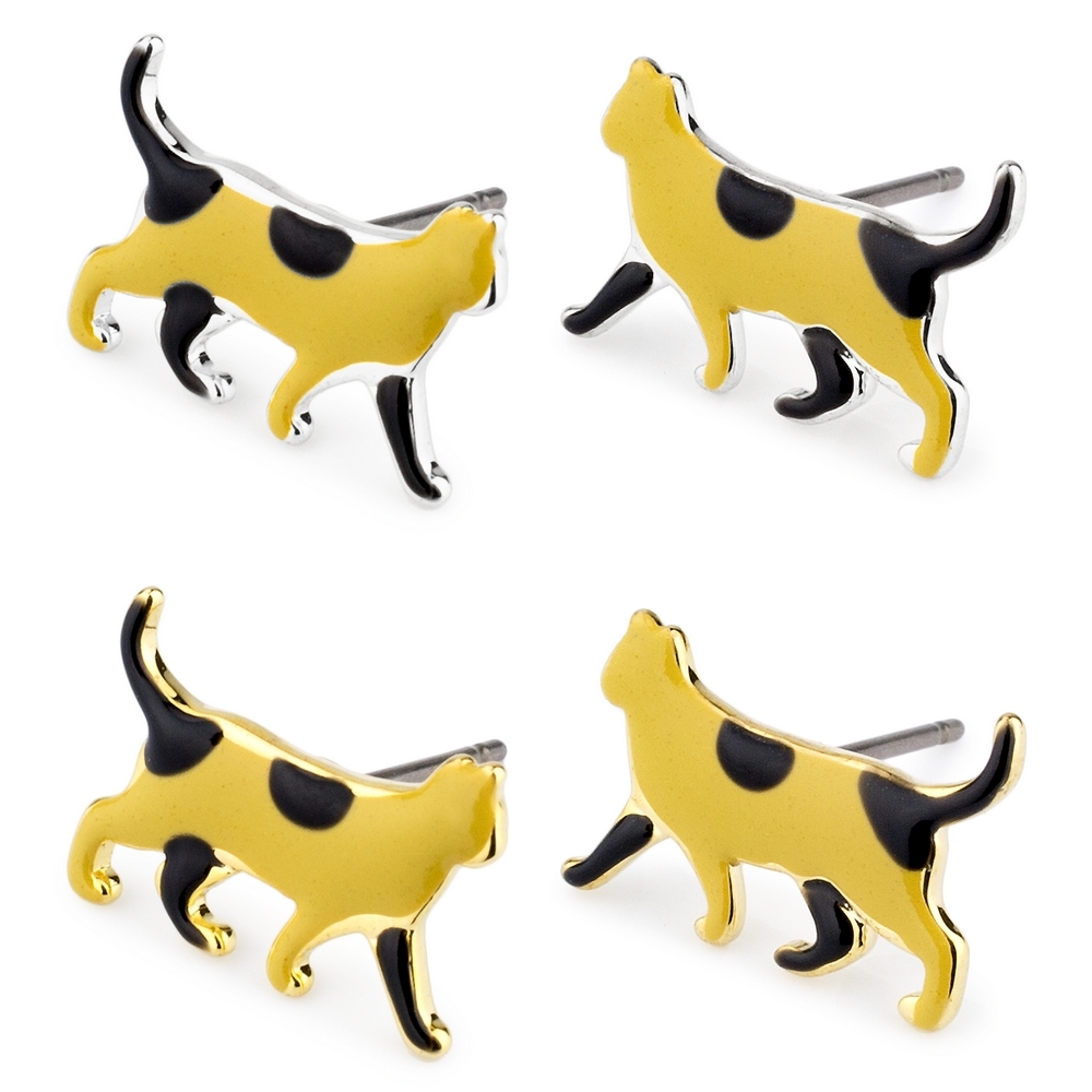 Stud earring enamel cat