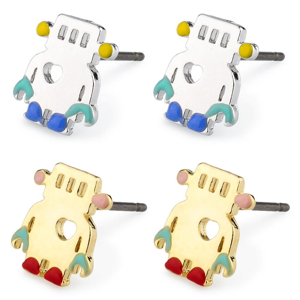Stud earring enamel heartless robot